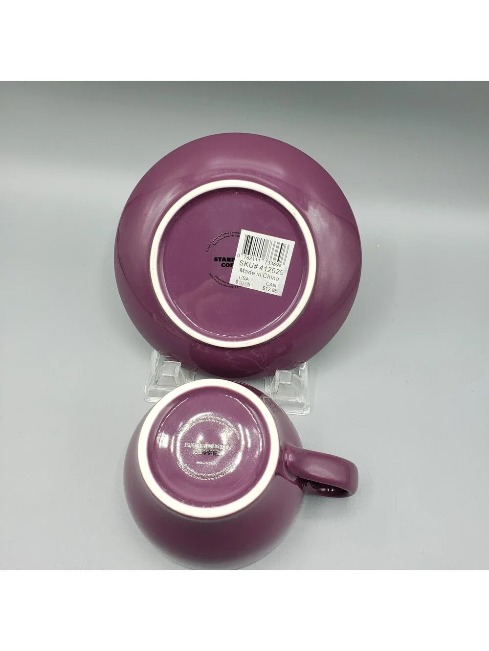Starbucks Plum Embossed White Leaf  Teacup & Saucer 10oz 2007 Coffee Cup Mug Tea